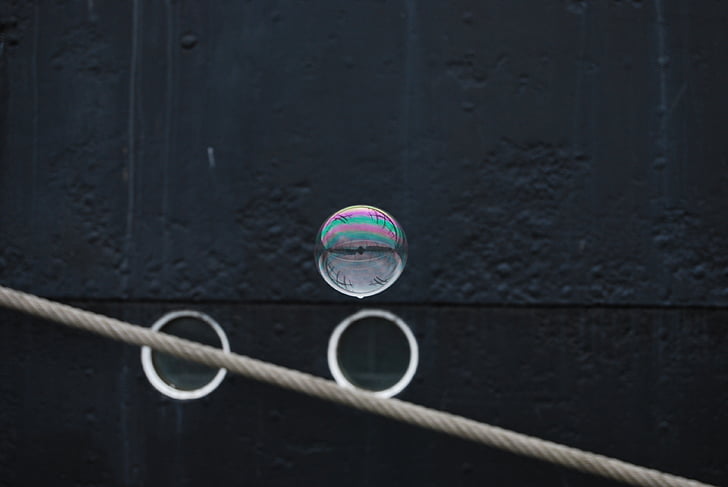 soap bubbles, ship, mirroring, water, port, boot, reflection