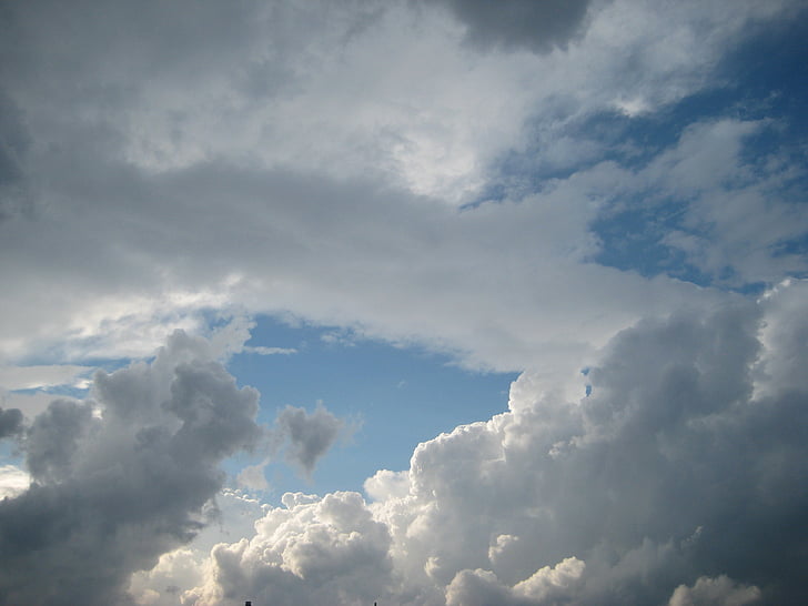 nubes, cielo, nubes oscuras, Blanco, enorme, azul, nubes Cumulus