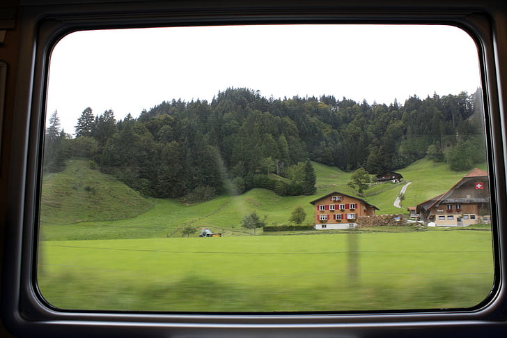 toget, vindue, BLS, Alpine, bjerge, hjem, Schweiz