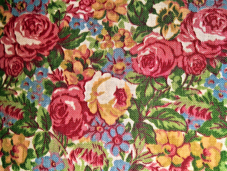 Fabric, Rose vzor, textilní, struktura, tkáně, květiny, červená