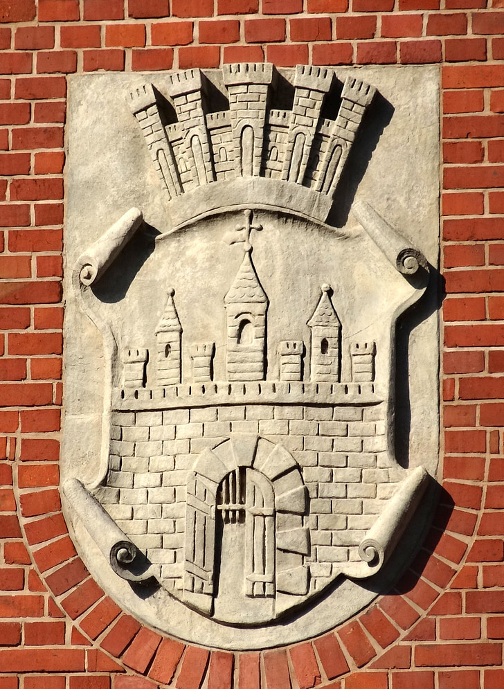 market hall, bydgoszcz, coat of arms, symbol, emblem, relief, architectural