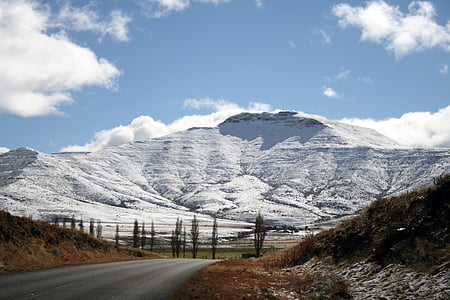 南アフリカ, 東ケープ州, 山, 雪, 冬, ピーク, 道路