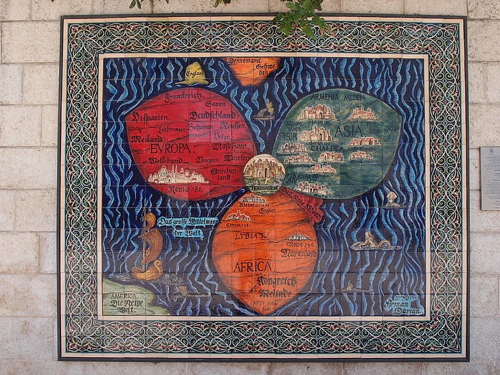jerusalem, art, center, world, map, world map, israel