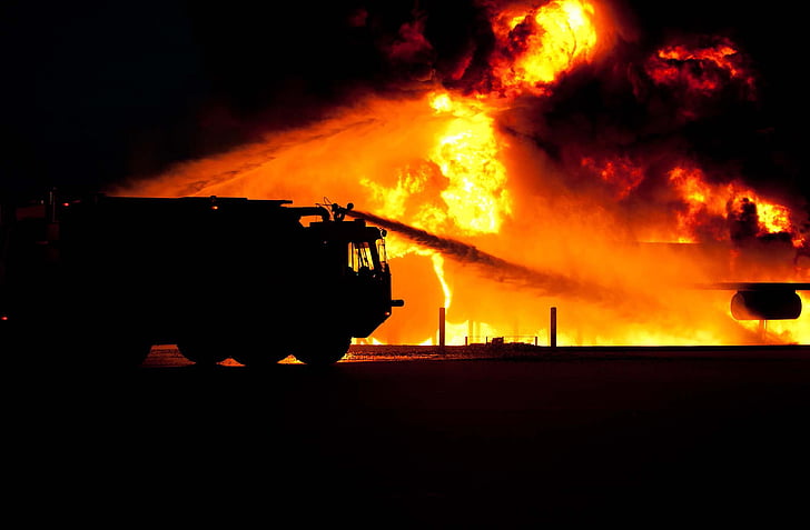 вогонь, Пожежна машина, Пожежний, полум'я, силует, вантажівка, вогонь - природне явище