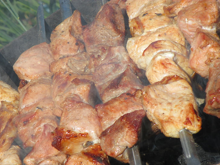kebab de shish, alimentos, carne, Mangal, carne frita, freír, pinchos