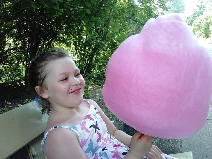 cotton candy, child, the little girl, park, a smile