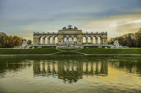arquitectura, jardín, Palacio, Parque, estanque, reflexión, jardín del Palacio de Schönbrunn