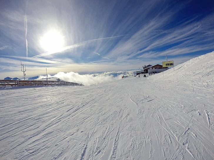 Dolomites, pistes d'esquí, neu, blanc blau, l'hivern, cel, hivernal