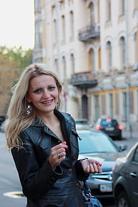 blondin, Flicka, Street, Strosa, porträtt, staden, Moskva