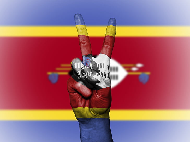Swaziland, vrede, hand, natie, achtergrond, banner, kleuren