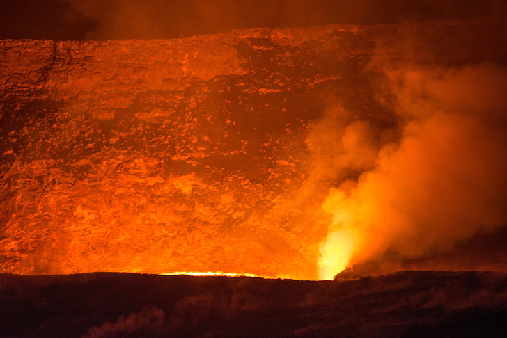 Gunung berapi, lava, mengalir, letusan, pemandangan, aktif, panas