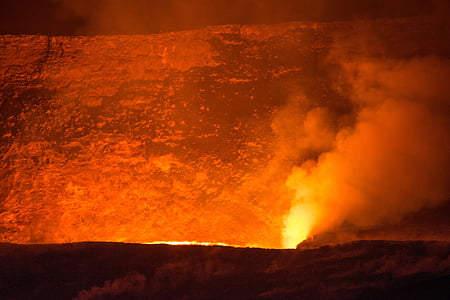Gunung berapi, lava, mengalir, letusan, pemandangan, aktif, panas