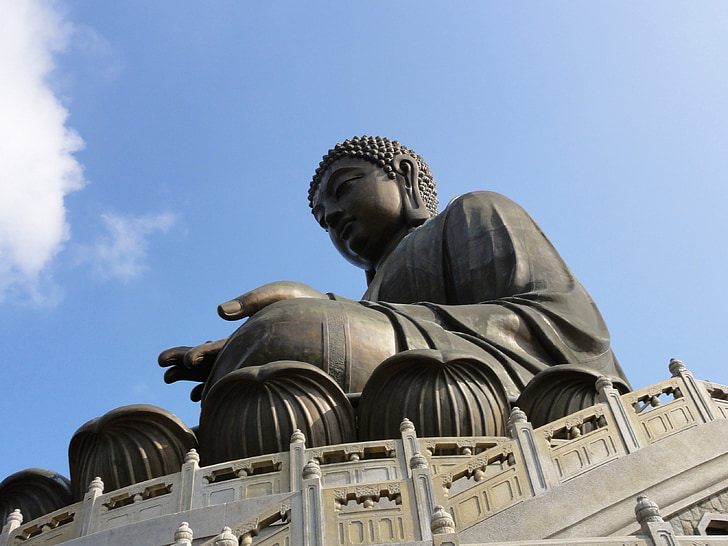 Lantau island, Buddha, obloha, modrá