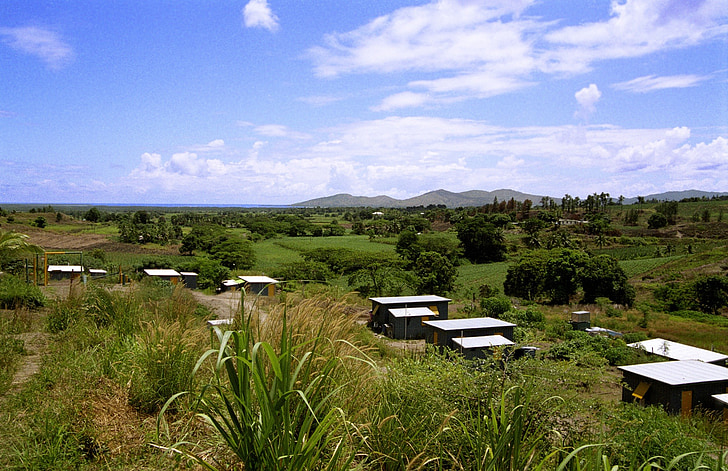 Fidžis, dangus, debesys, kraštovaizdžio, kalnai, namai, namai