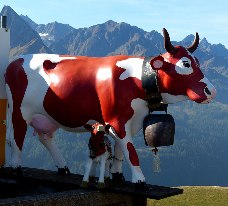 switzerland, gotthard-pass, cow, milk cow, artificial, statue, figure
