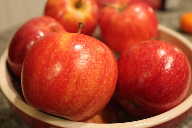 ābolu, augļi, bļoda, sarkana, pārtika, veselīgi
