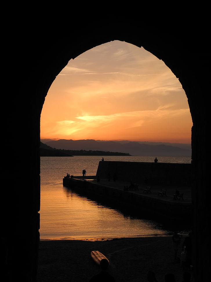 solnedgang, kveldshimmelen, Afterglow, Sicilia, sjøen, vann, port