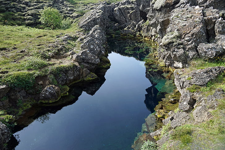 jezero, Island, lave, malo jezero, vulkanske stijene, idilično, krajolik