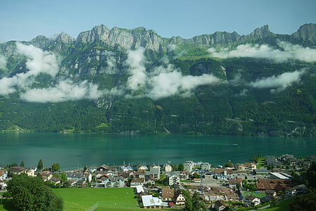 táj, Svájci, Svájc, természet, természetes, hegyi, tó