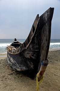 tradicional, vaixell, valkara, l'Índia, platja, Mar