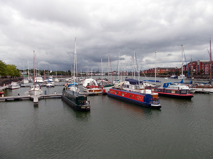 Sturm, Wolken, über, Preston, Dock, Marina, Schiff