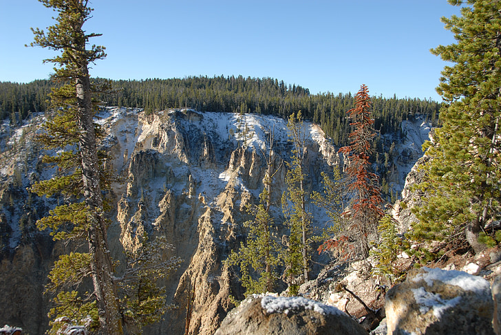 sníh, scenérie, kaňon, krajina, Grand canyon, Yellowstone, Yellowstonský národní park