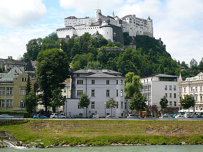 Salzburg, Áustria, Verão, Fortaleza, arquitetura, Marco, Salzburger