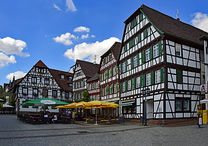 Bretten, Baden-württemberg, Tyskland, gamla stan, truss, Fachwerkhaus, Marketplace