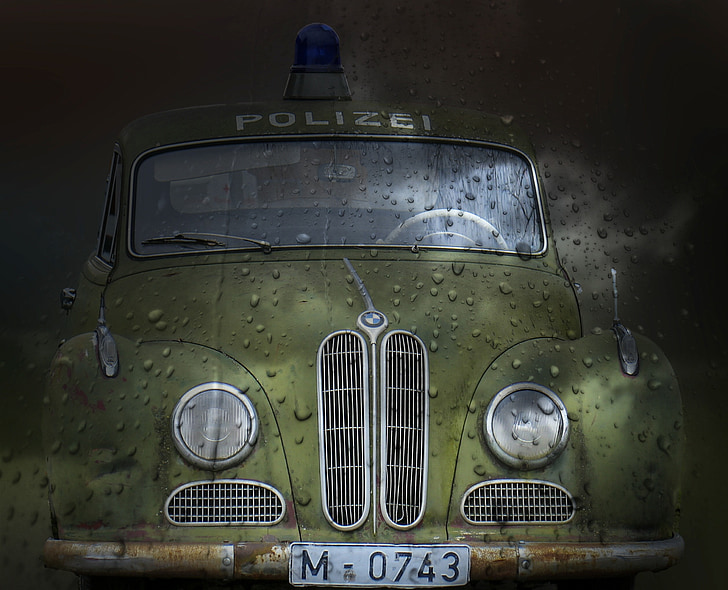 police car, old timer, movie car, isar12, auto, old, patrol car