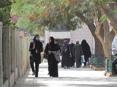 женщины, рынок, завуалированной, Иордания, Акаба