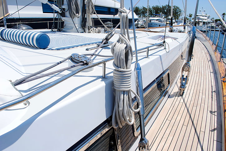 sailing yacht, starboard, rigging, gear, teak, deck, guard rails