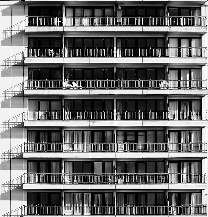skyscraper, building, homes, hotel, home front, architecture, black and white