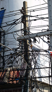 strømkabel, kabel salat, knyttede, strommast, kaos, strømfordelingsenhet, Thailand
