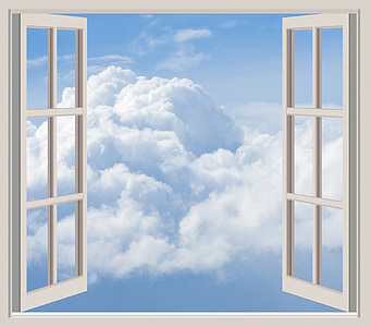 хмари, вікно, кадру, відкрити, розглядається через вікно, Сцена через вікно, пухнастий