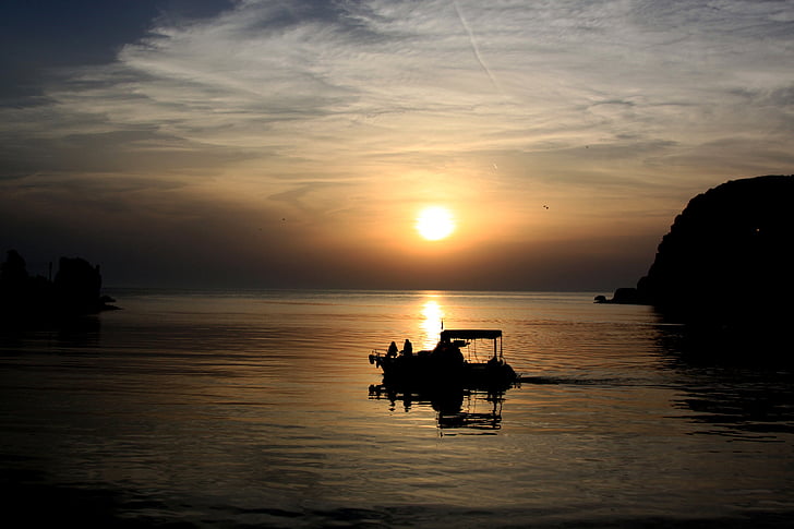 solnedgang, landskapet, Marine, båt, bartin, skyen, Tyrkia