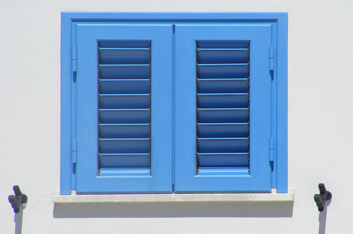 ablak, kék, roll fel ajtó, szín, nyári, ház