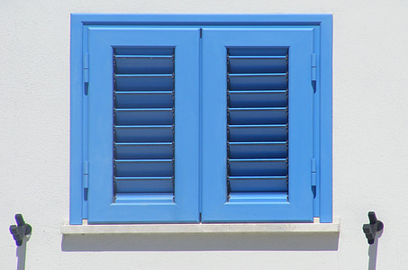 ウィンドウ, ブルー, ドアを, 色, 夏, 家