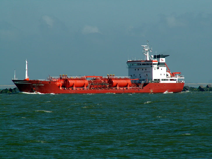 Attilio levoli, de la nave, dejando, Puerto, Rotterdam, petrolero, vaso