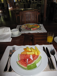 breakfast, fruit, watermelon, healthy, food, plate, meal