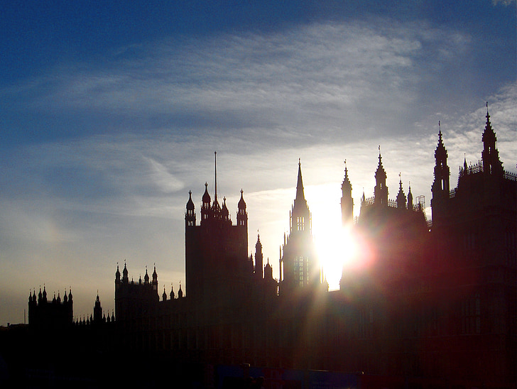 London, brit, naplemente, a Temze, város, nap, építészet