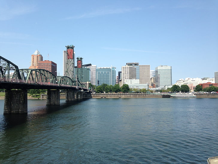 Portland, Centrum města, nábřeží, Willamette river, řeka, Most, Hawthorne most