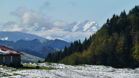 Allgäu, έκρηξη του χειμώνα, χιόνι, βουνά, Πανόραμα, Alpe, Ελβετία säntis