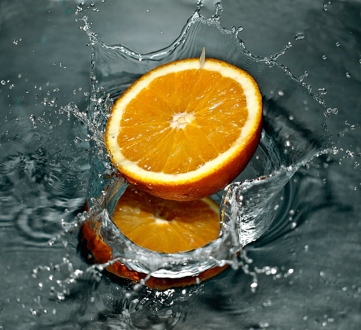 krájené, tělo, voda, oranžová, Pádu, voda, Splash, ovoce