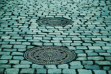 manhole covers, gulli, gullideckel, away, paving stones, pattern, road
