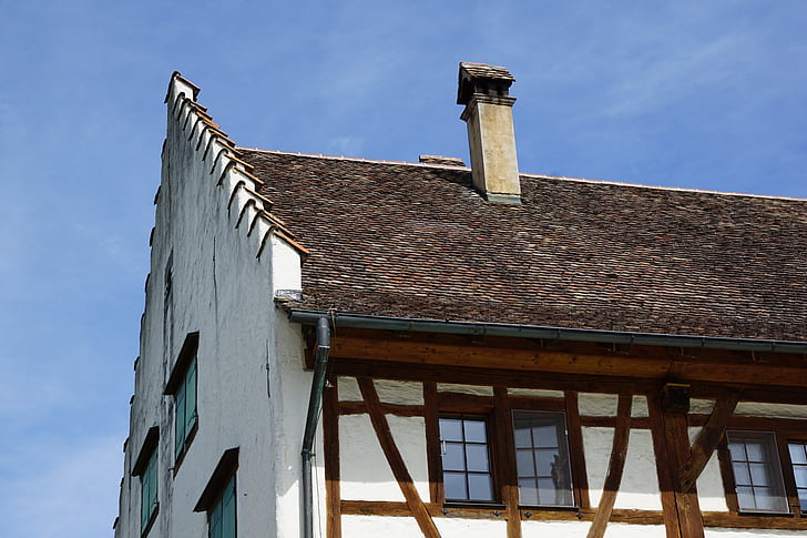 treliça, Casa, Meersburg, edifício, fachada, arquitetura, telhado