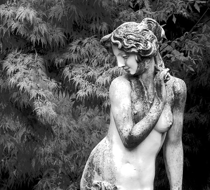 modelo, estatua de, jardín, Griego, diosa, escultura, belleza