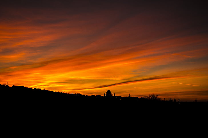 Basílica, Esztergom, cielo, día s, puesta de sol, nubes, colores