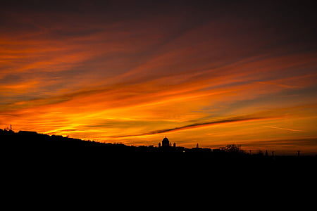 basilikaen, Esztergom, himmelen, dag s, solnedgang, skyer, farger