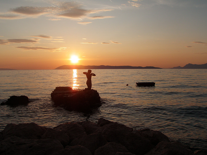 Horvátország, Podgora, tenger, naplemente
