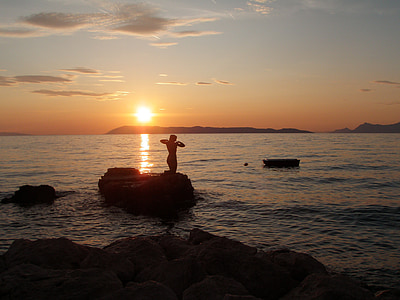 Kroatië, Podgora, zee, zonsondergang